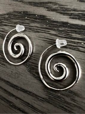 🌀Geometric Labyrinth Swirl Wire Spiral Hoop Threader Earrings Silver over Copper